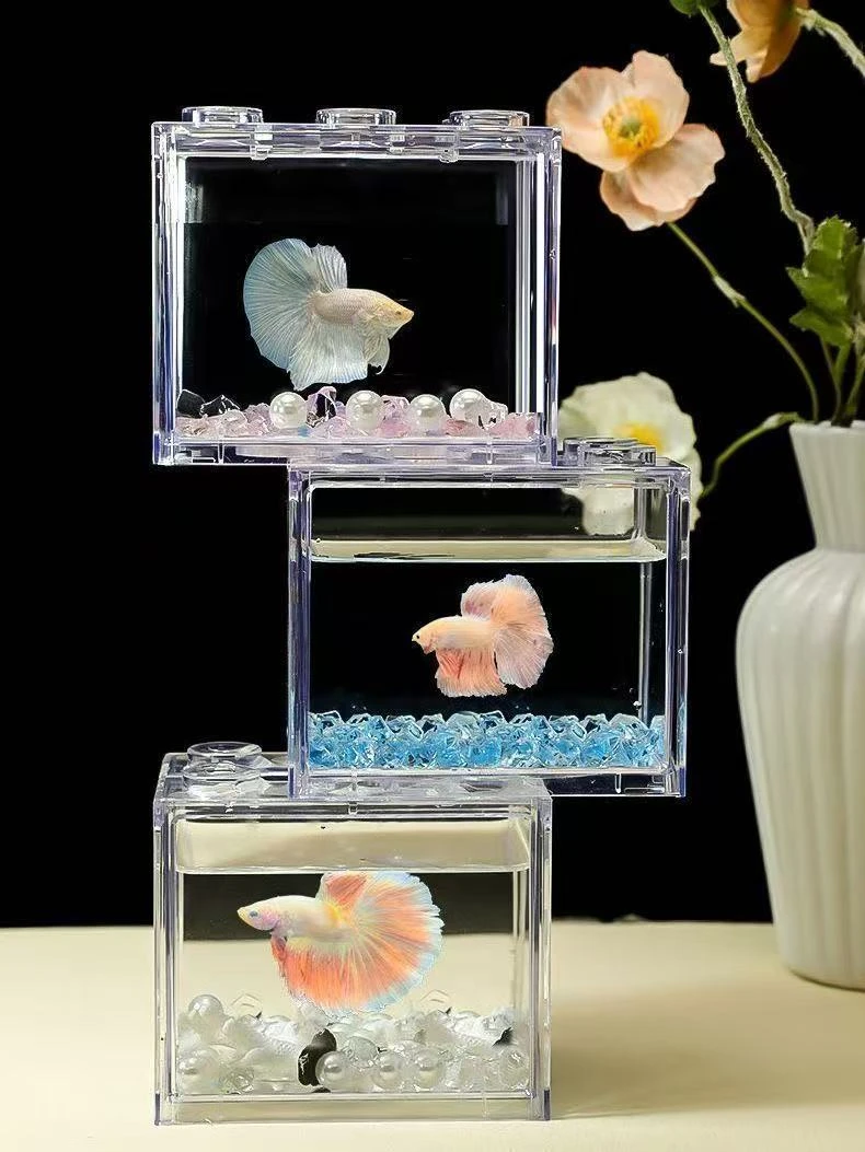 高透明升级版亚克力材质斗鱼专用桌面造景积木鱼缸