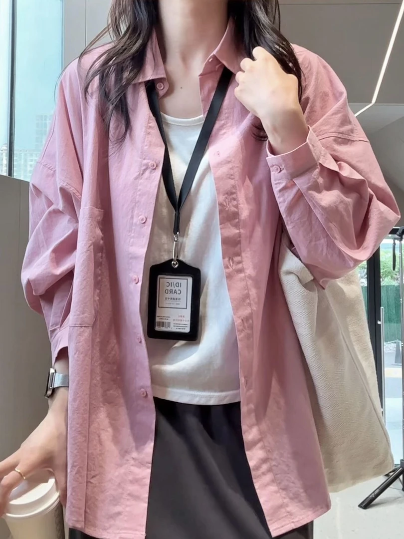 纯棉衬衫女春秋2025新款翻领内搭长袖衬衣开衫外穿小个子遮肉上衣