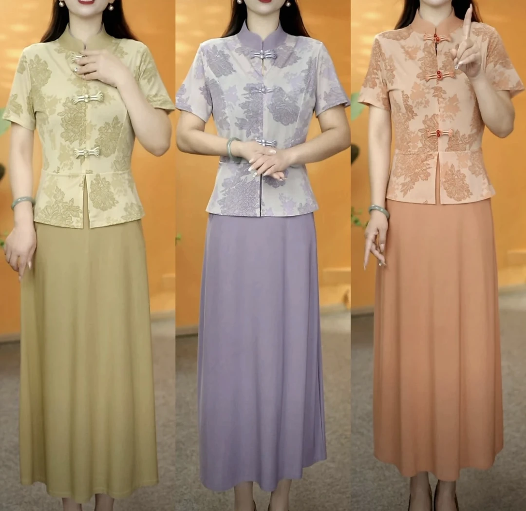 民国风新中式夏季新中式高腰中长连衣裙民族风复古礼服唐装日常