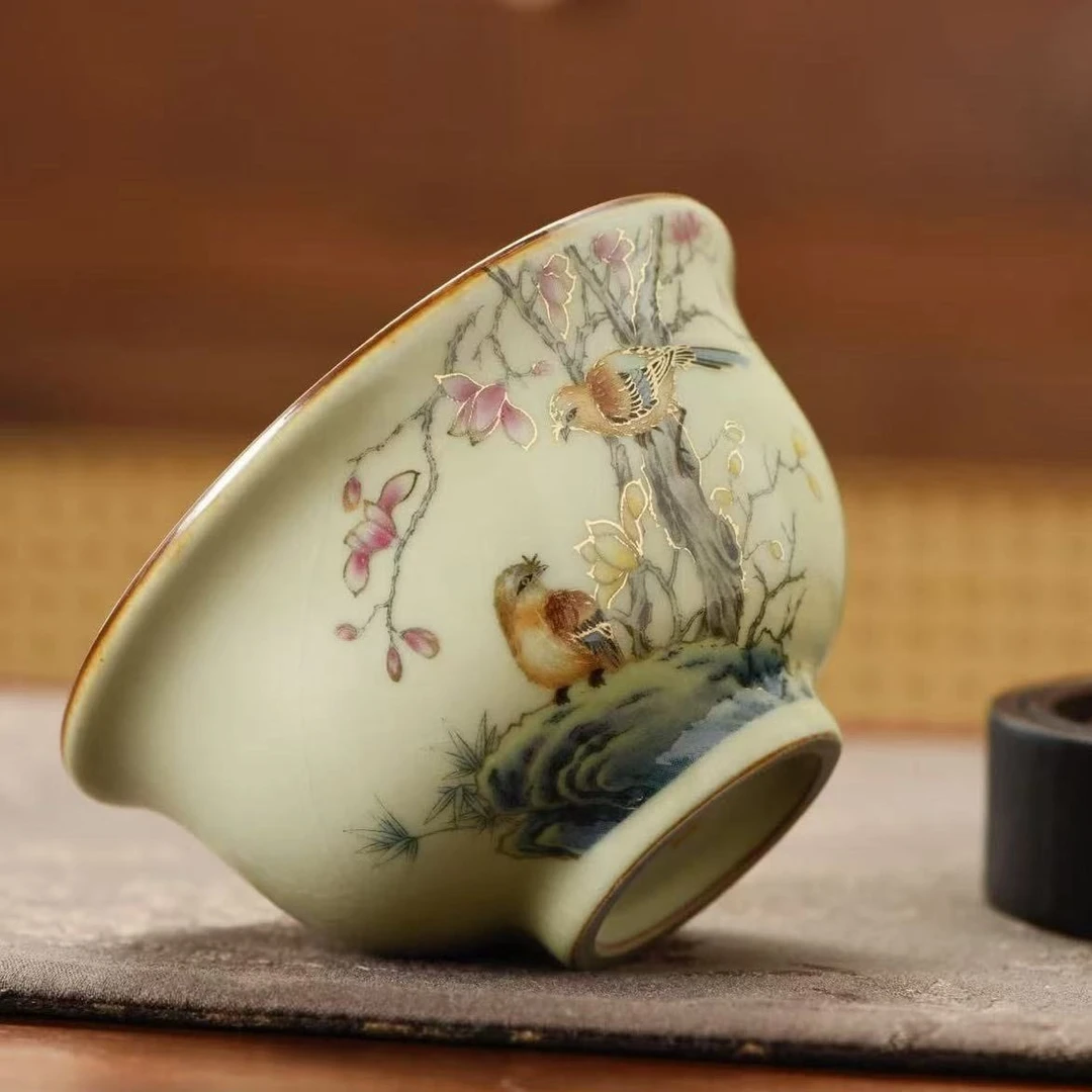 玉兰花压手杯个人专用主人家开片陶瓷茶杯品茗