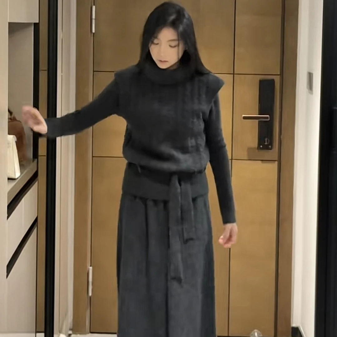 9991裙子+真两件上衣休闲时尚重工长款设计师收腰轻奢三件套装