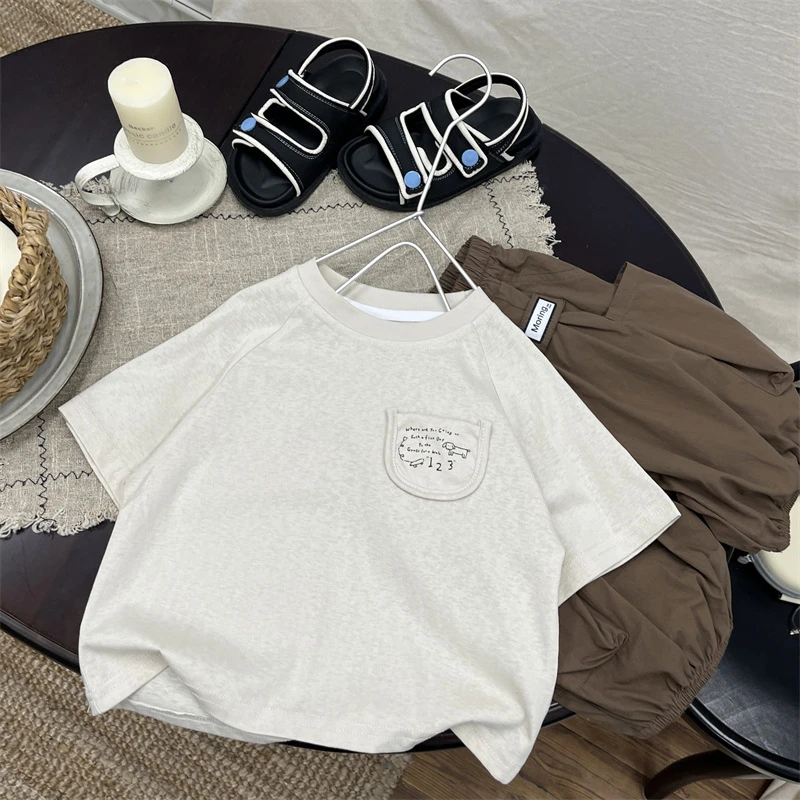 H898风贴布韩版儿童印花短袖T恤洋气男女潮宝纯棉宽松打底衫