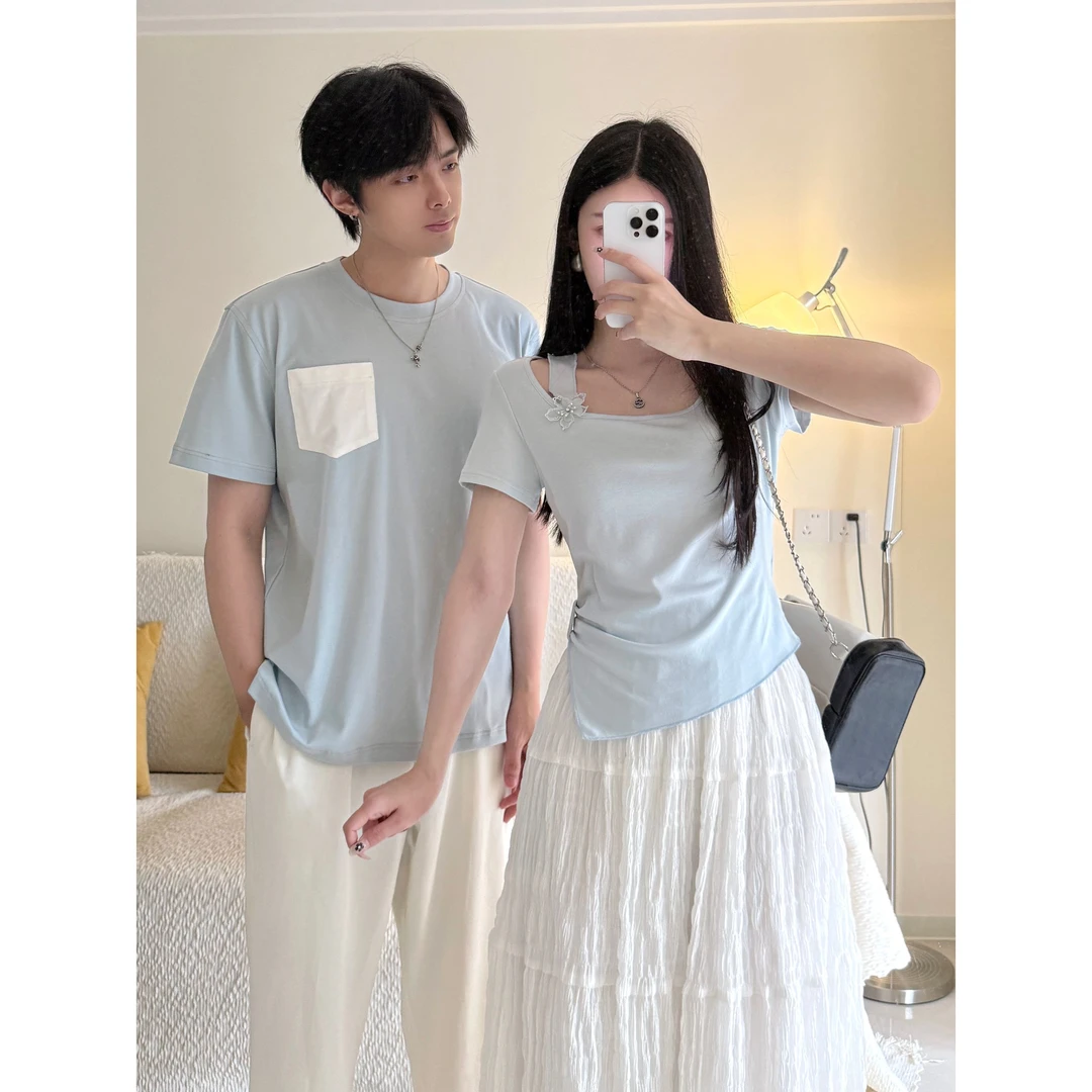 情侣装夏季2025新款小众设计感短袖T恤两件套法式一衣一裙ins潮