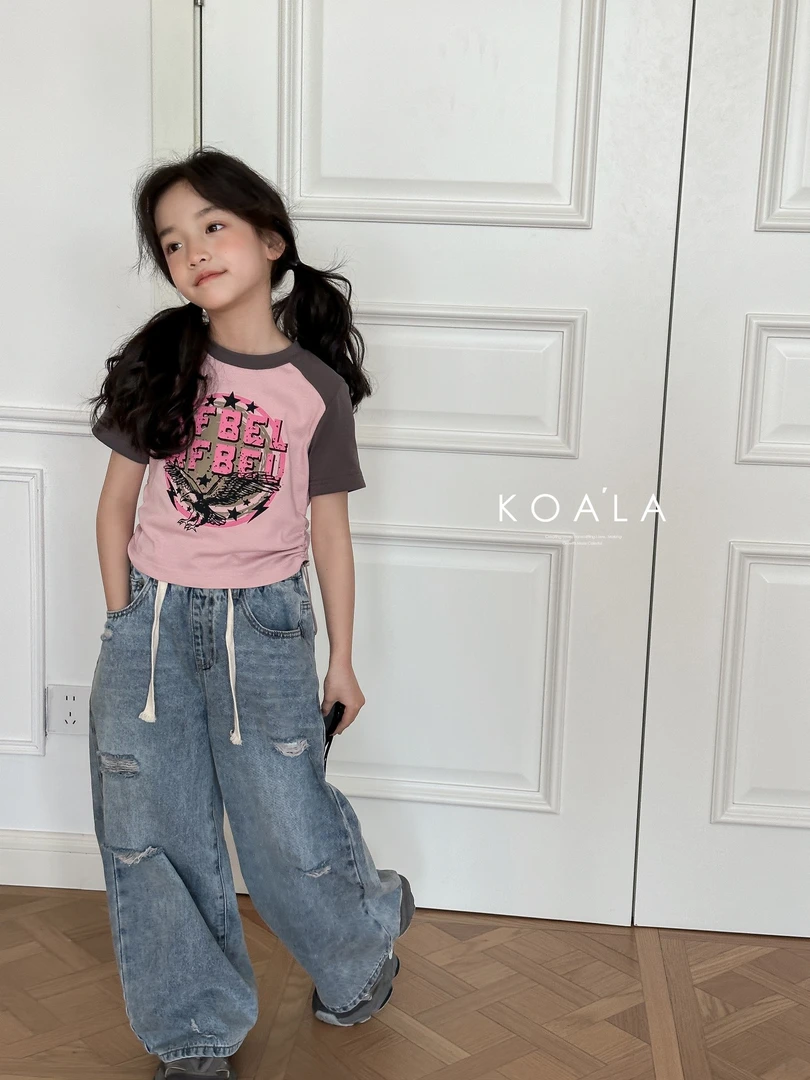 夏季中大童女宝宝辣妹装小众韩版字母短袖T百搭韩系撞色辣酷半袖