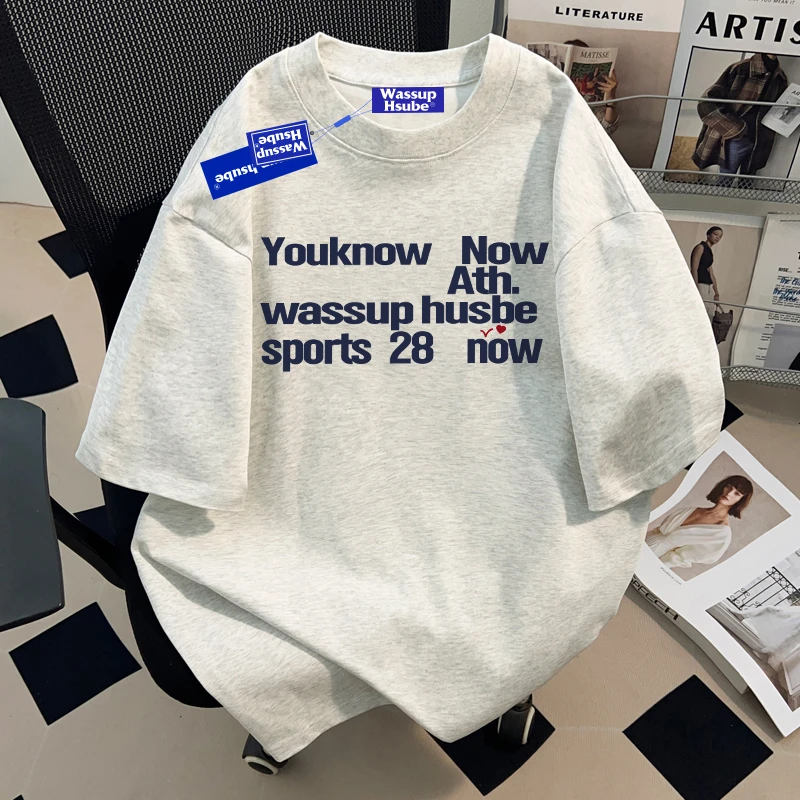 WASSUP HSUBE国潮牌字母印花短袖T恤男生夏季美式重磅上衣体恤衫