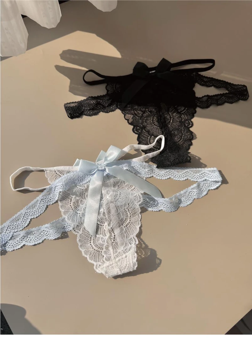 日系纯甜美蕾丝内裤少女低腰镂空性感三角裤蝴蝶结纯欲风网红细带