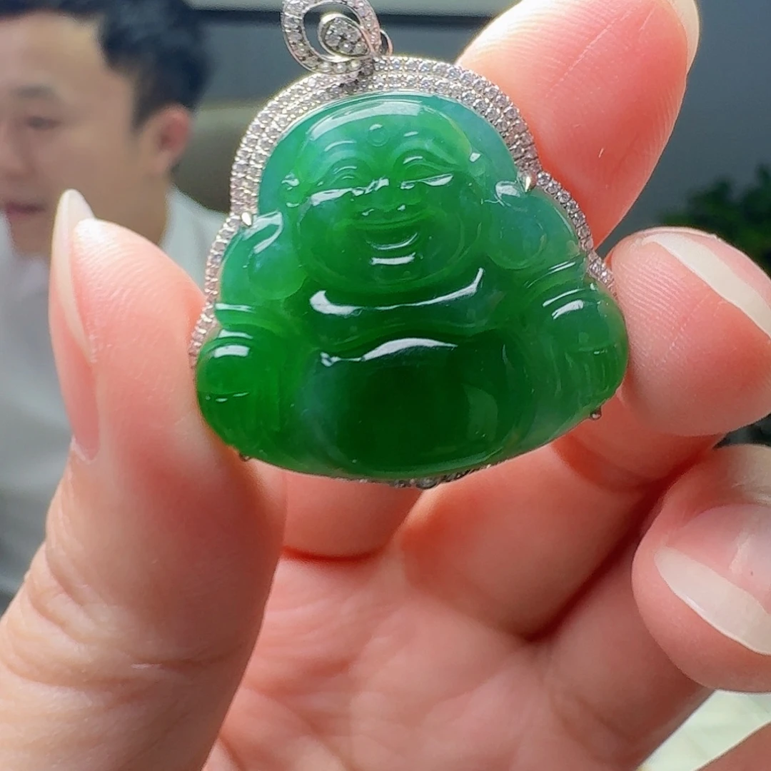 翡翠18K金镶嵌吊坠(不含链)天然