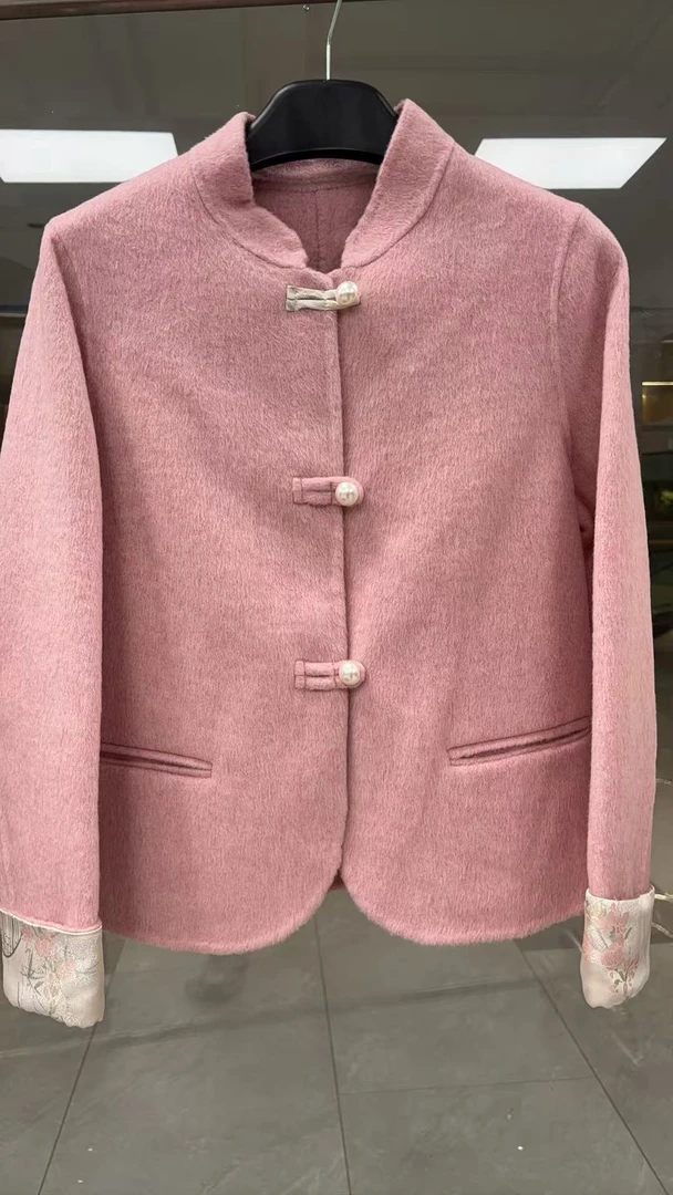 欧洲站双面呢羊毛大衣女秋冬新款国风新中式羊毛呢外套02503