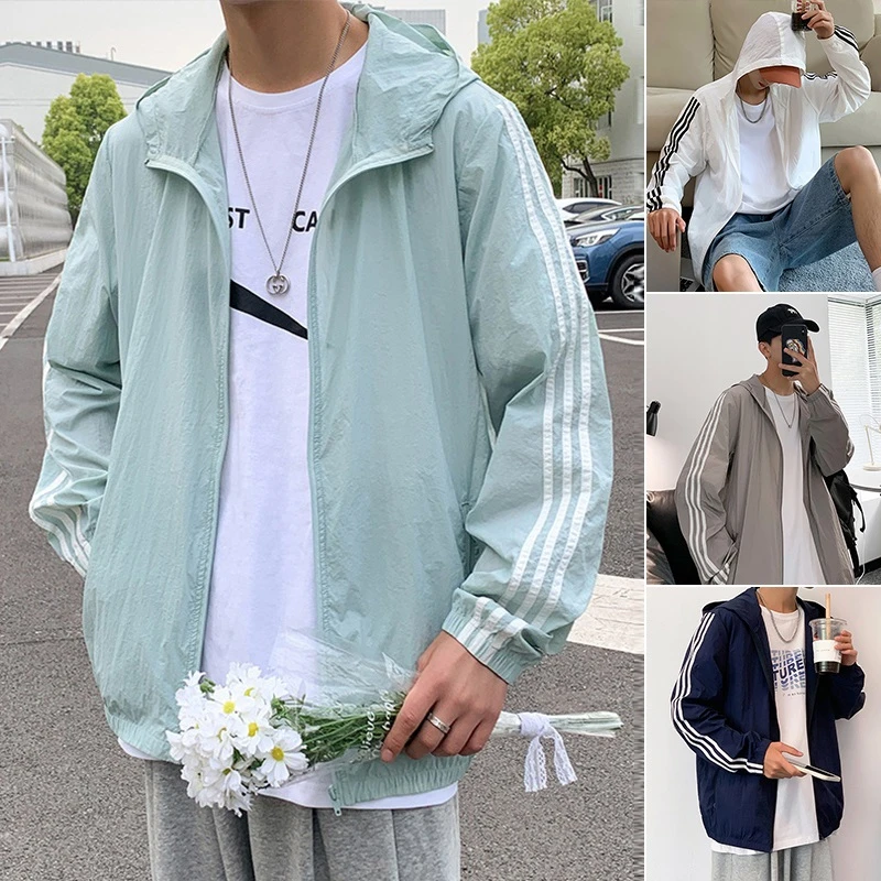 潮牌防晒衣男夏季新款条纹透气薄款户外长袖防晒服防紫外线外套