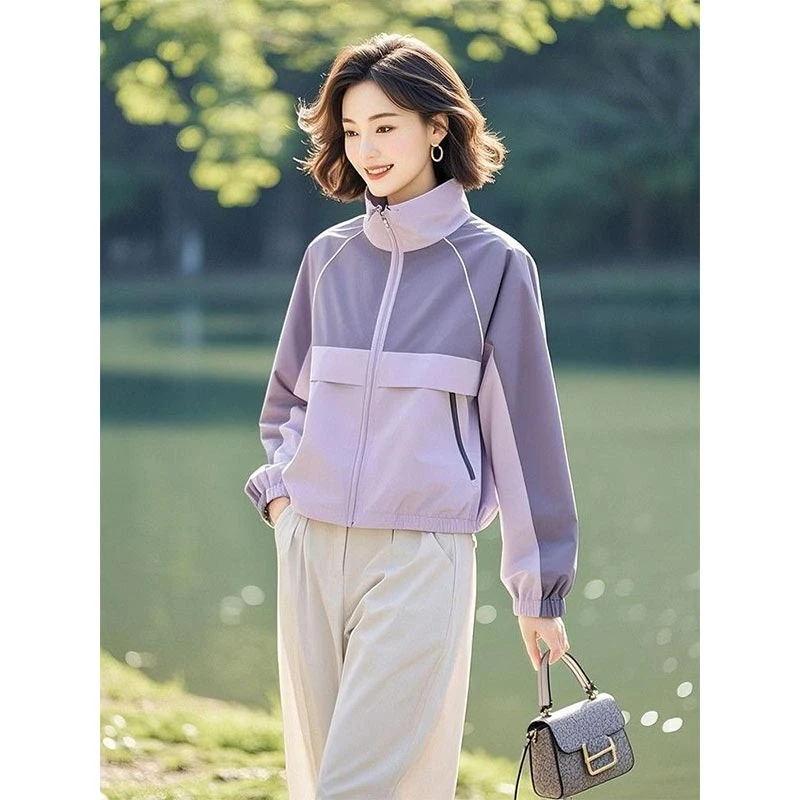 2025春秋新款设计感紫色冲锋衣薄款外套女休闲百搭高级感夹克上衣