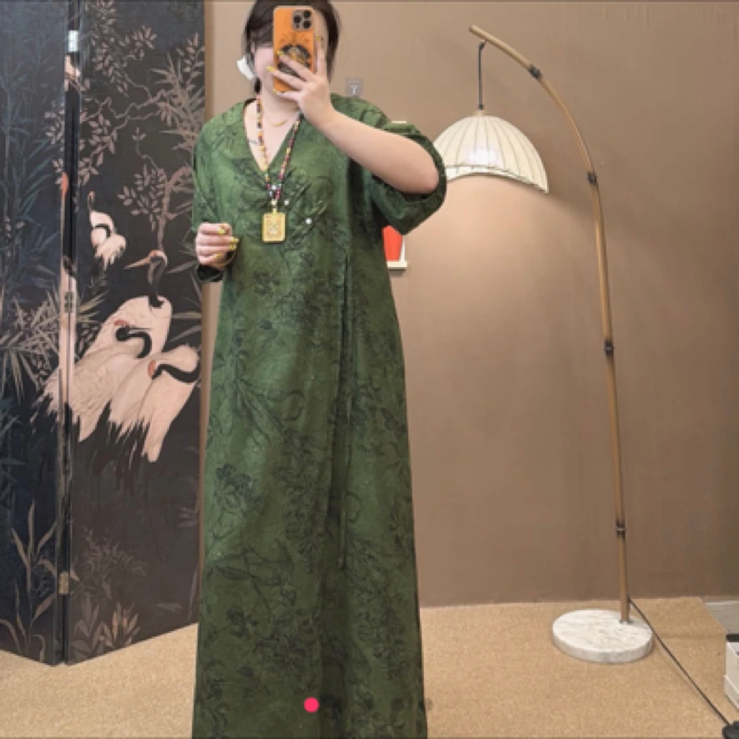 98061新中式江南盘扣碎花显瘦长裙