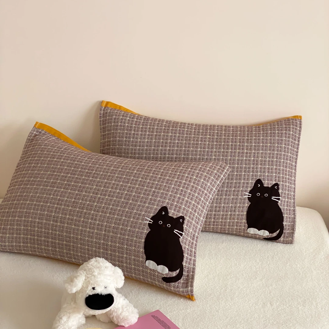 【秘境家纺】纯棉色织提花纱布枕巾一对全棉纱布枕头套盖巾吸汗透气