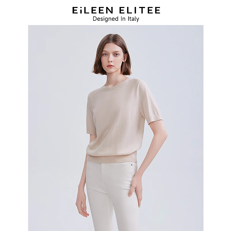 达人朗姿欧洲EiLEEN ELITEE白色T恤24夏法式时尚毛针织衫短