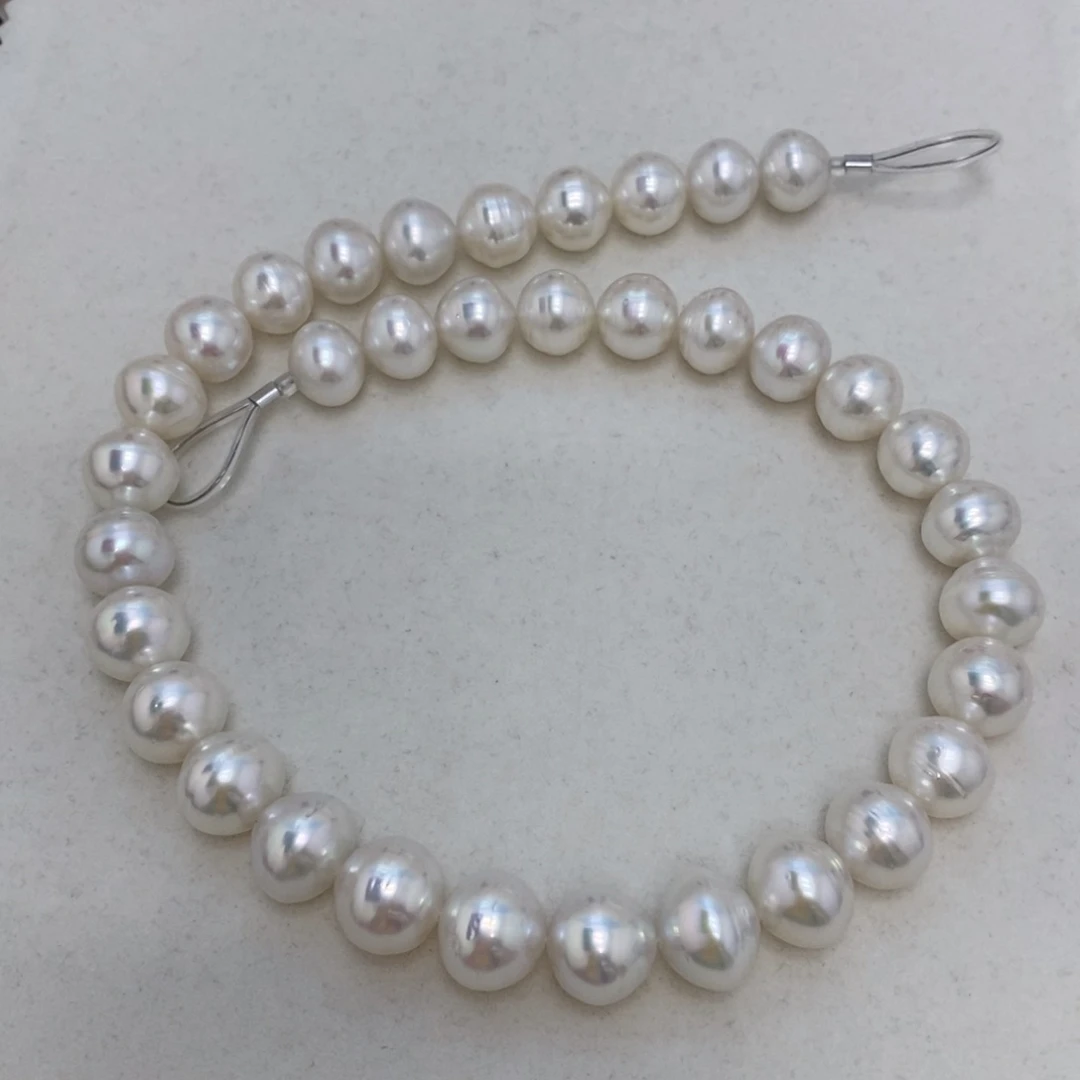 海水珍珠裸珠澳白满串12～14