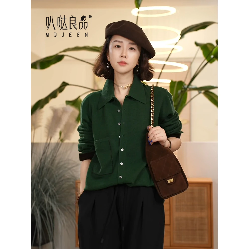 Y【叭哒不惑】墨玉 羊绒羊毛复古衬衫女休闲宽松显瘦时尚上衣
