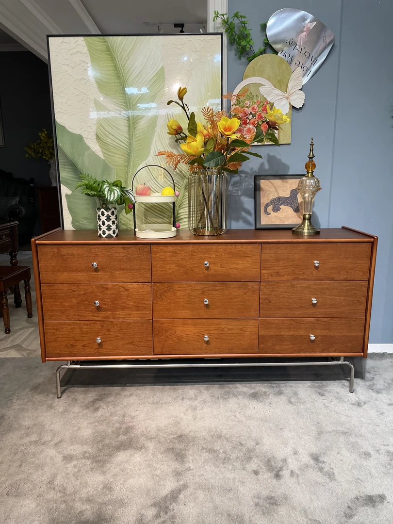 中古风六斗柜小户型收纳卧室客厅床尾收纳储物柜复古玄关柜中古