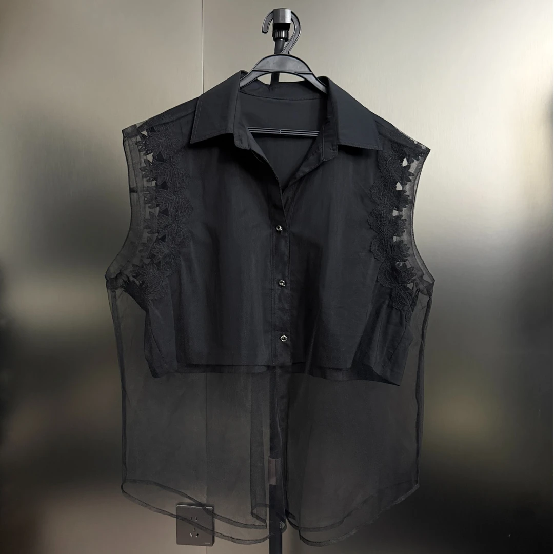 DA-J夏季新款蕾丝网纱拼接无袖设计高级感宽松上衣