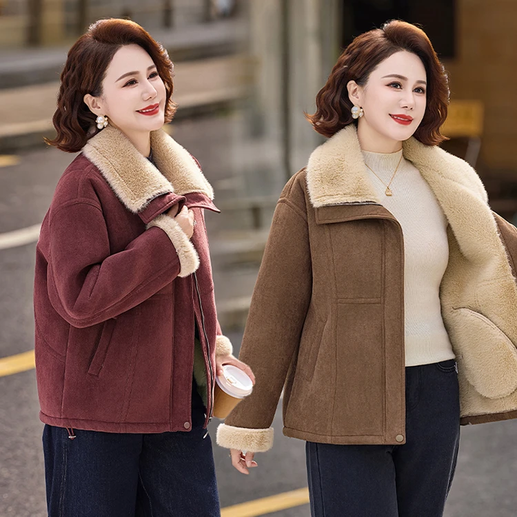 2573#百搭秋冬女装加绒加厚皮毛一体韩版保暖时尚毛领Polo款