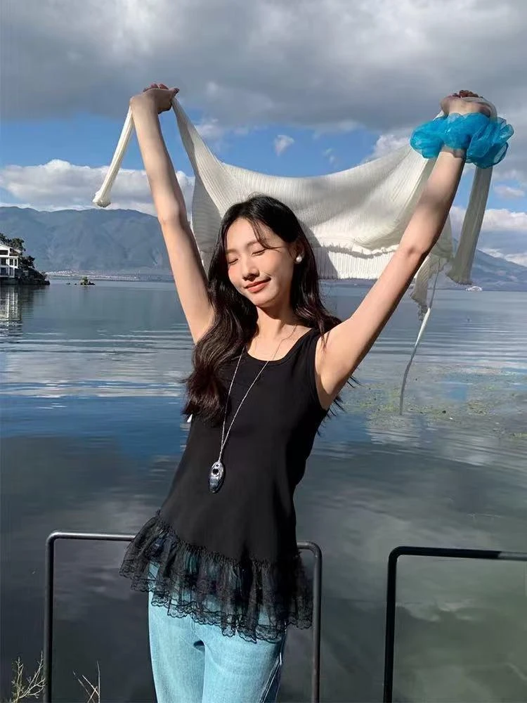 发一黑一白  衣长60    8509【恋恋花影】蕾丝背心组合