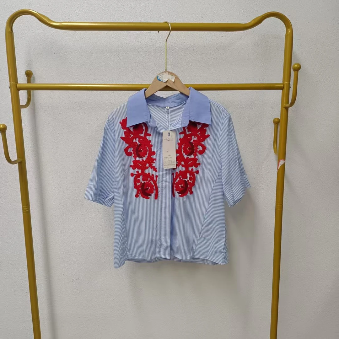 唯琳剪标   7仓S1-2-1061款   蓝色印花短袖衬衫