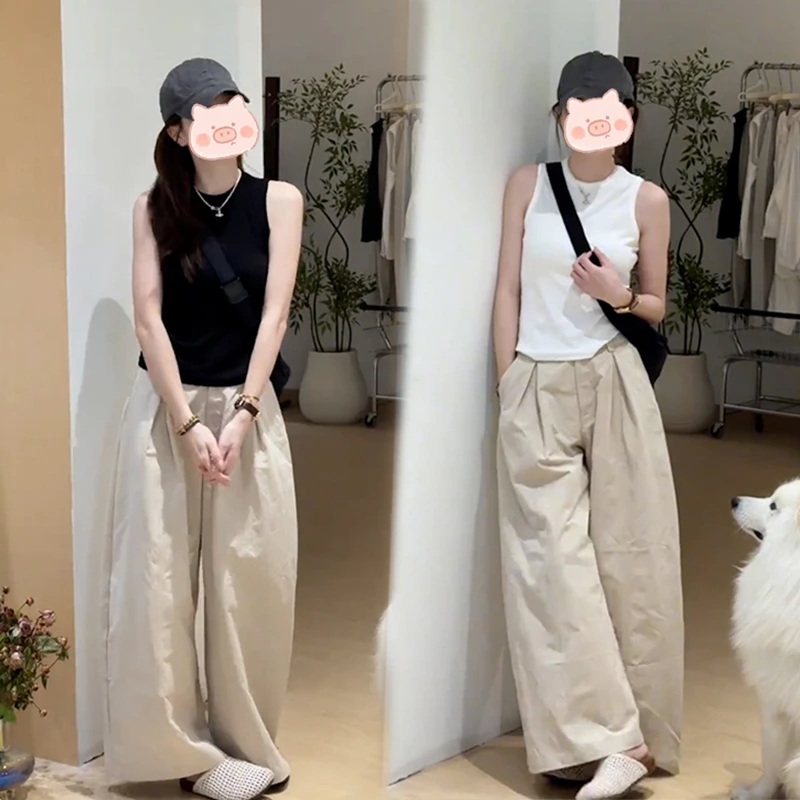 一整套ootd穿搭套装气质百搭纯色无袖背心简约韩风设计感休闲裤女