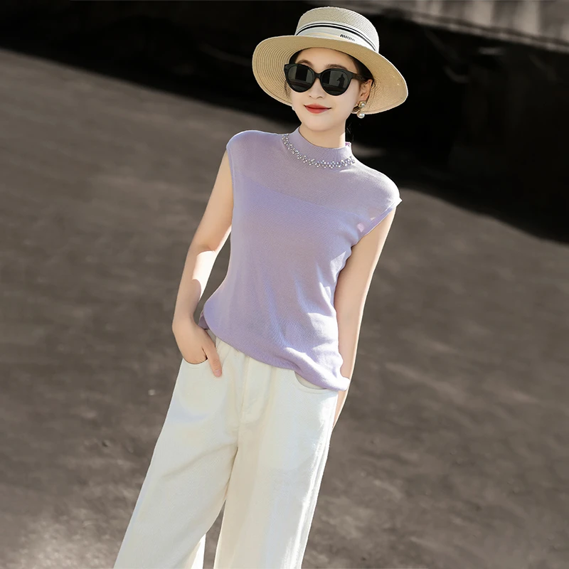 MEXCOCO/兰瑟儿气质百搭纯色钉珠针织衫M5XZ5079