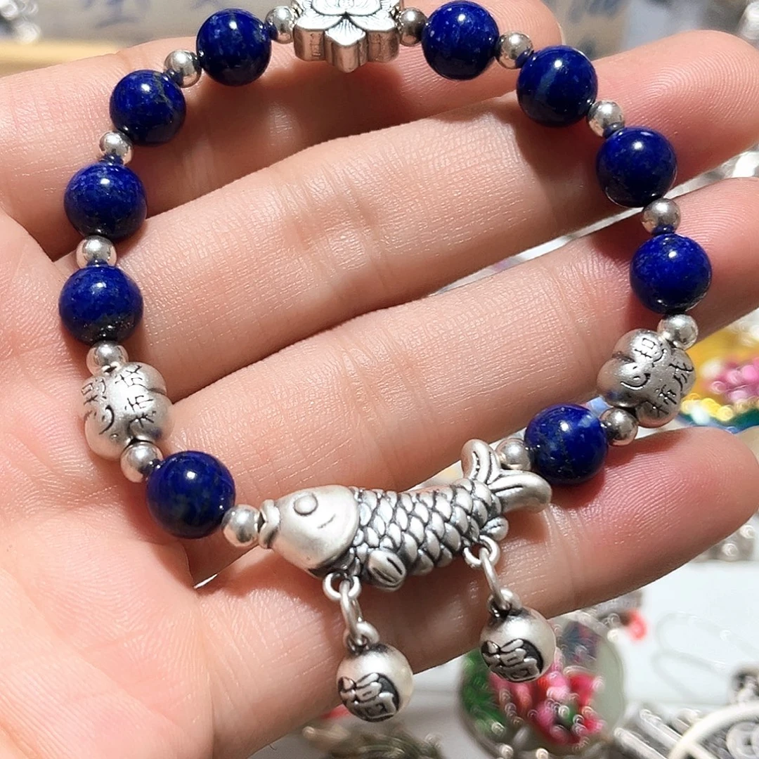 珐琅吊坠足银青手串