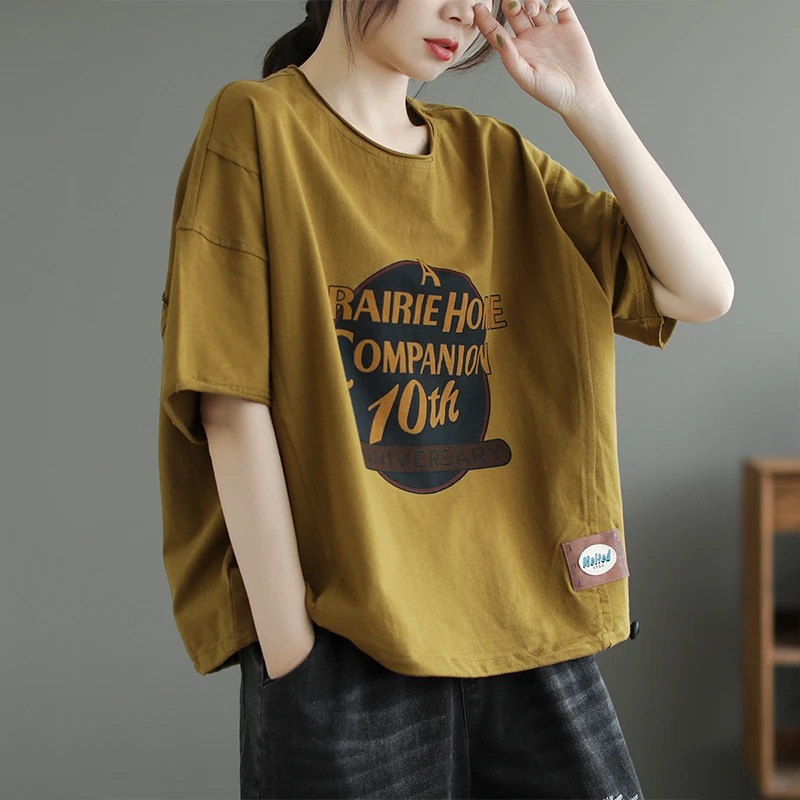 短袖T恤2025新款夏季宽松胖mm休闲风小众时尚气质遮肉显瘦上衣女