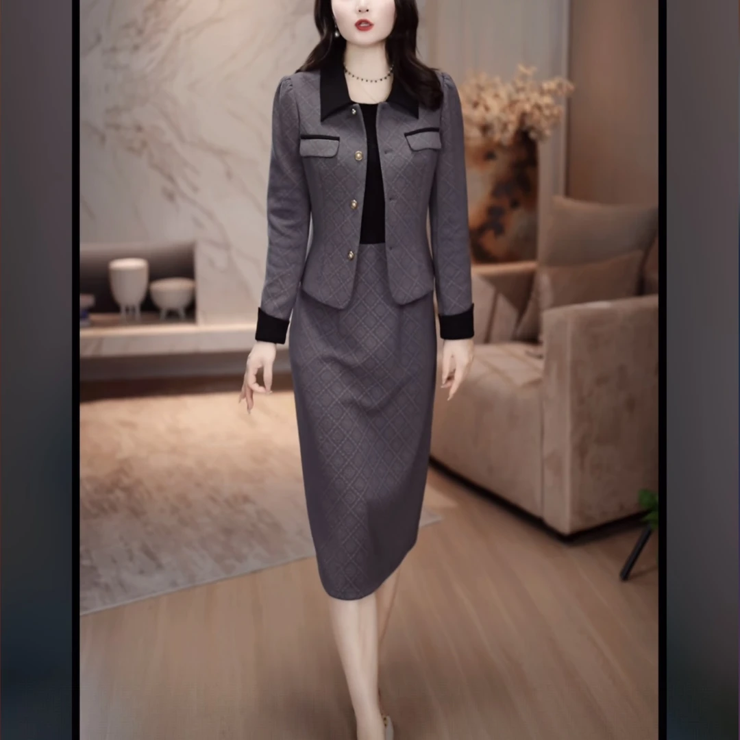 【外套+连衣裙】2025秋冬轻职风温柔显瘦洋气时尚优雅气质套装裙