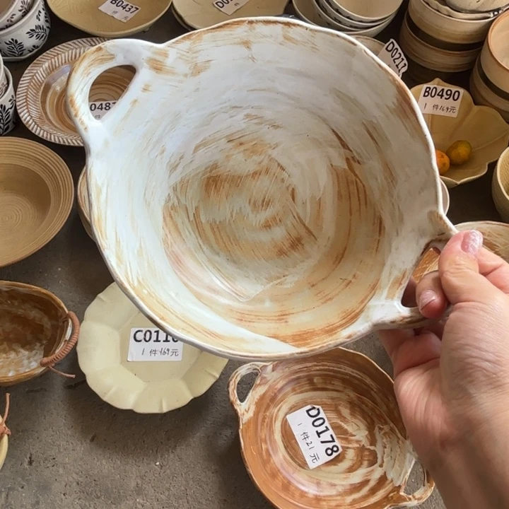 瓷粗陶双耳碗1个装