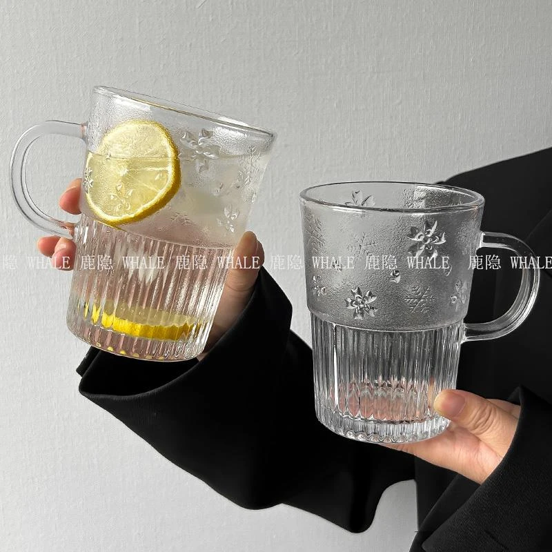 大容量樱花水果茶杯ins风莫吉托杯果汁杯带把玻璃杯咖啡杯家用