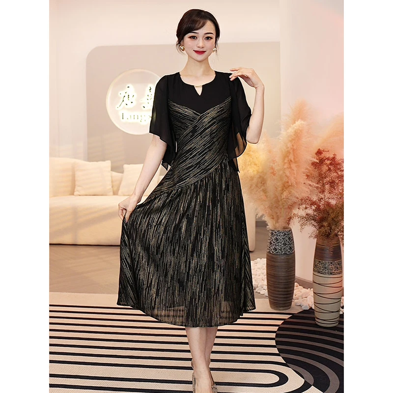 预售2025夏季新款【ZM-X50】时尚黑金气质轻奢时尚修身显瘦连衣裙