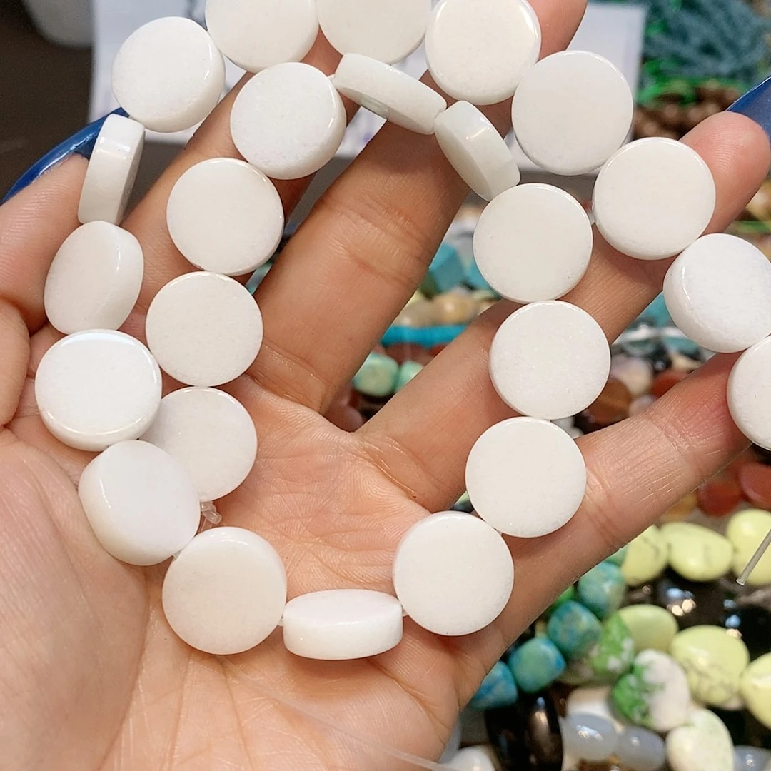 玛瑙/玉髓散珠白玉圆片一条15mm