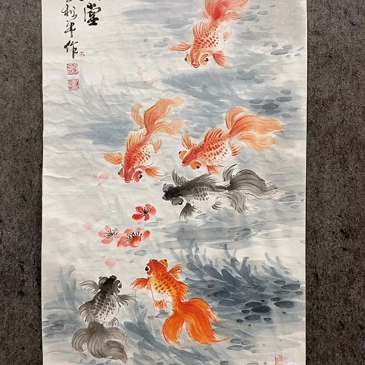 国画思*手绘国画金鱼图