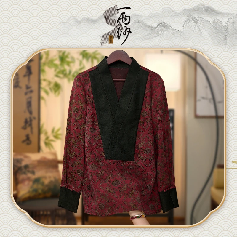 【红福】239915桑蚕丝提花缎香云纱上衣内搭新中式45