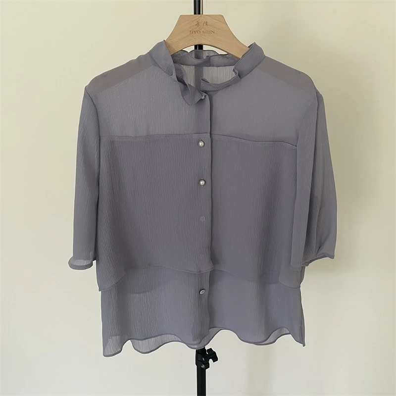 HS3626 2025夏季新款女士宽松短袖纯色显瘦舒适透气通勤衬衫