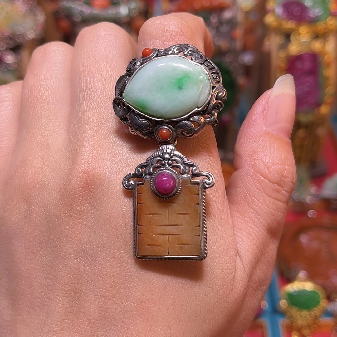 翡翠银S925镶嵌戒指