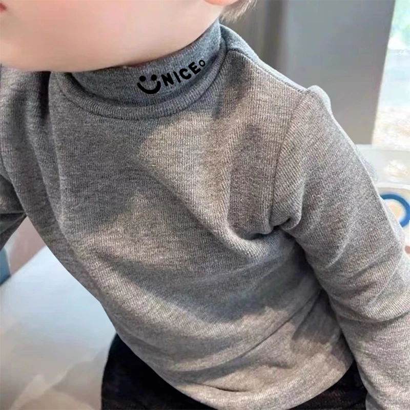 男童半高领打底衫冬季加厚女童长袖内搭双面德绒儿童百搭保暖上衣