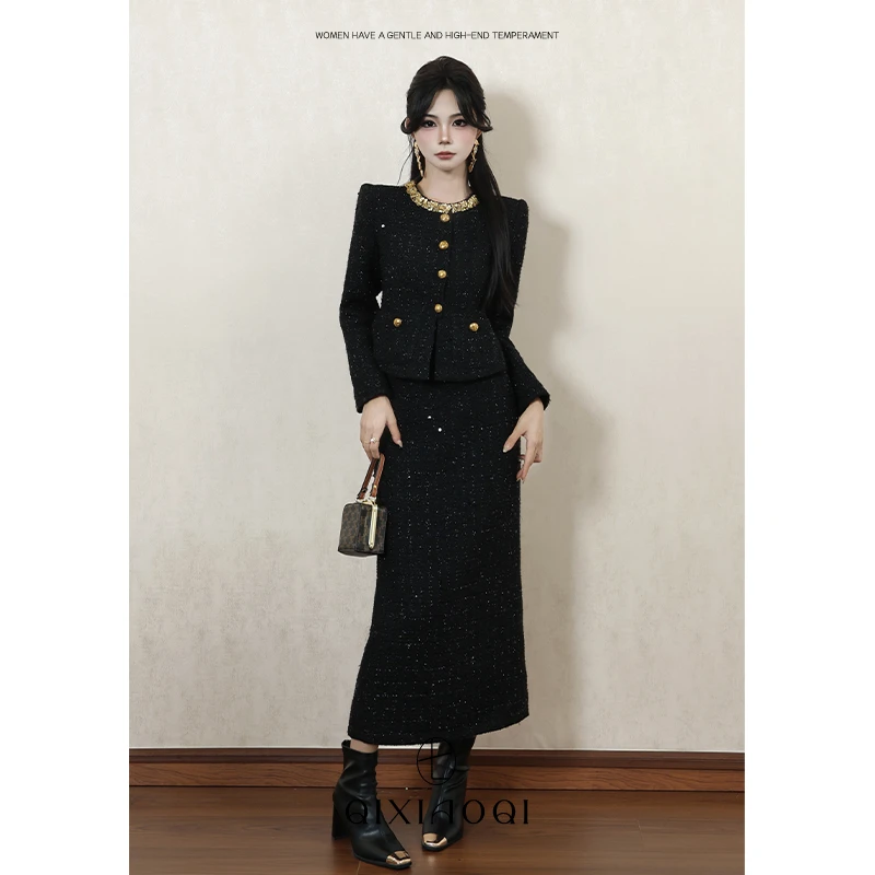 七小七Sicily【夜幕流星】法式富家千金套装秋小香外套半身裙两件套