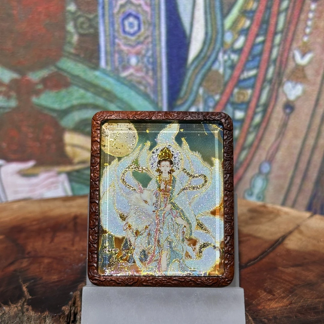 「半手绘」狐仙娘娘+九尾真身 双面道家唐卡枣木镶银纯手工吊坠摆件