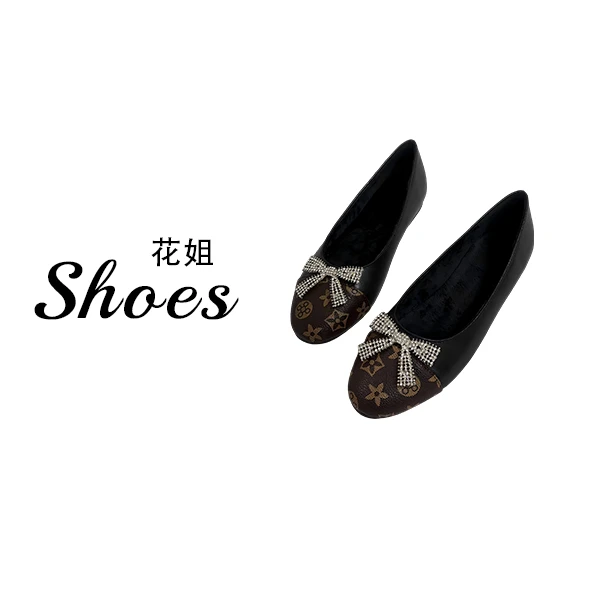 水钻蝴蝶结拼接芭蕾舞平底鞋女2025秋冬新款加绒舒适休闲单鞋