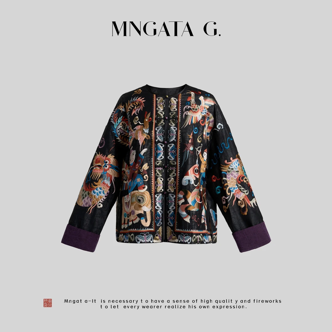 MNGATA G.宫小妍【苗绣·山川无量】真丝新中式中国风短外套5022462