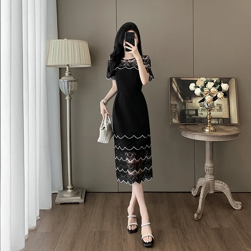 国风新中式气质连衣裙2025夏季新款蕾丝拼接裙子收腰显瘦绝美裙子