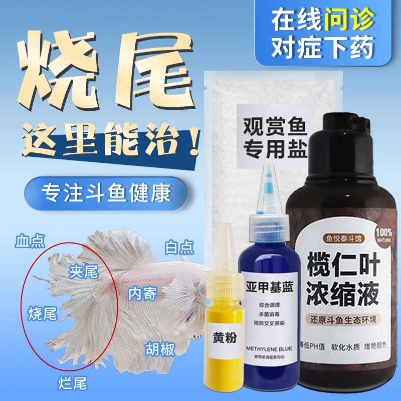 斗鱼孔雀烧尾药观赏鱼夹尾烂尾烂鳍白点病胡椒病水质消毒杀菌防病