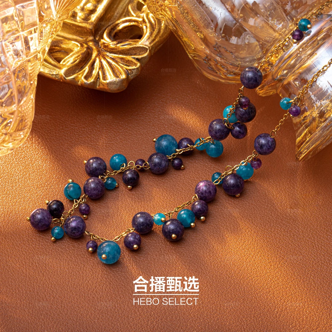 钛钢仿水晶项链 紫色仿水晶DIY手工项链Y772