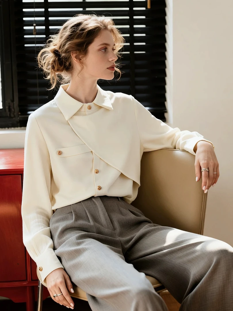 B021-040厚款秋冬白色女士长袖时尚冬季刺绣衬衫春季复古