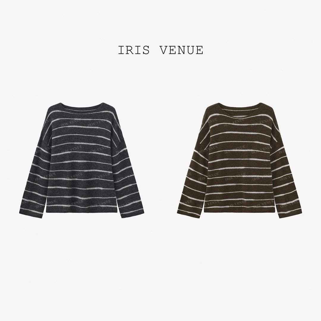 IRIS VENUE 「条条往事」丝羊绒羊毛针织衫圆领宽松毛针织衫f126