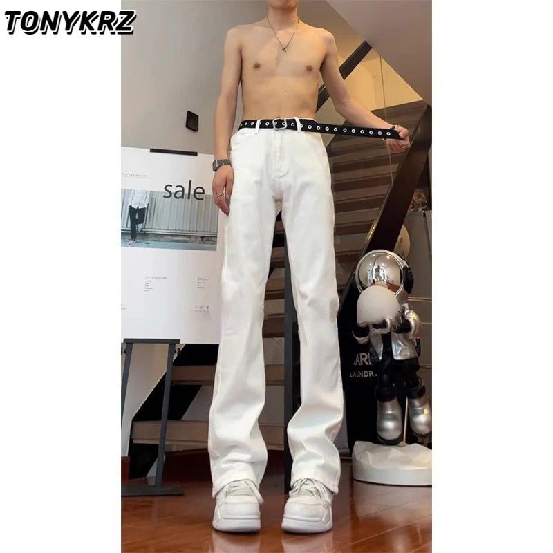 TONYKRZ白色弯刀cleanfit牛仔裤男美式vibe风宽松显瘦直筒微喇裤