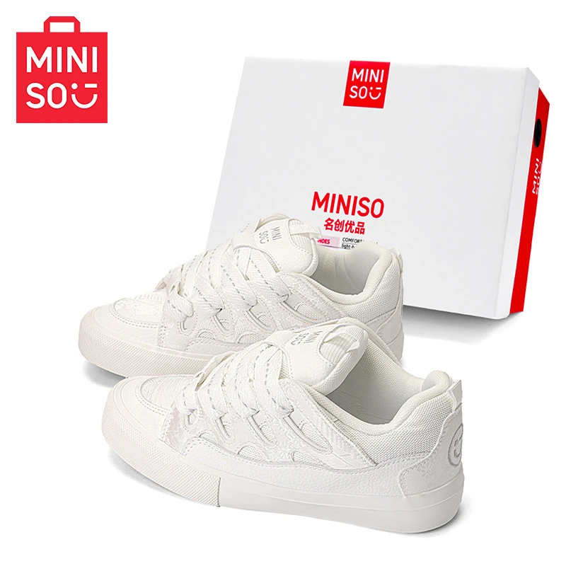 名创优品明星同款正版鞋子夏季透气复古面包鞋小众百搭简约小白鞋