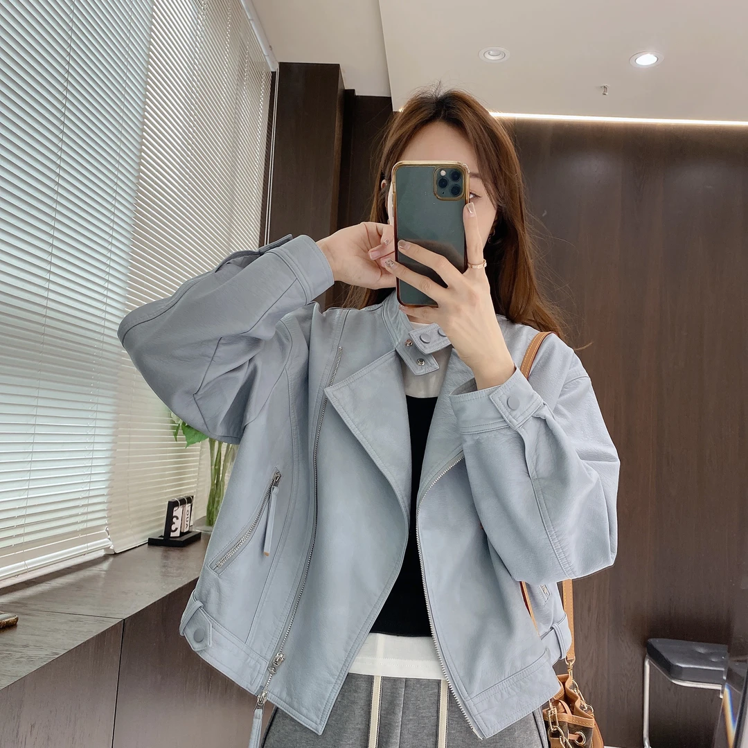 IMFLY金小金自制女装 短外套DYW8752欧若风春装机车服皮衣夹克